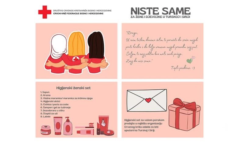 BiH: Crveni križ Federacije BiH pokrenuo kampanju „NISTE SAME za žene i djevojke u Turskoj i Siriji“